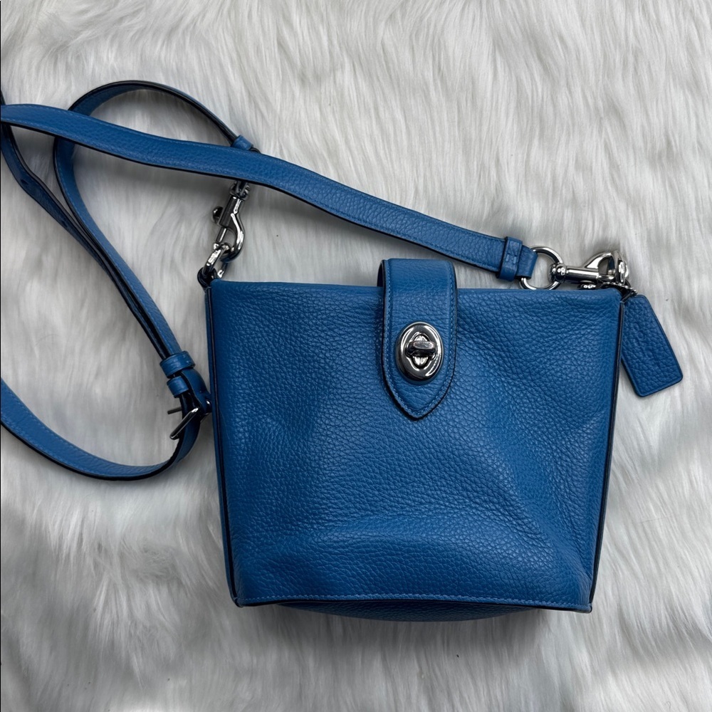 Coach C2814 Addie Pebble Leather Crossbody Bag SV/Vivid Blue crossbody purse